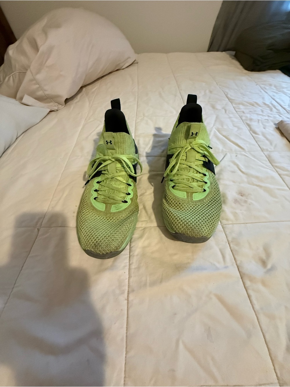 Under Armour Project Rock Neon Green Knit Training Shoes with Black Accents